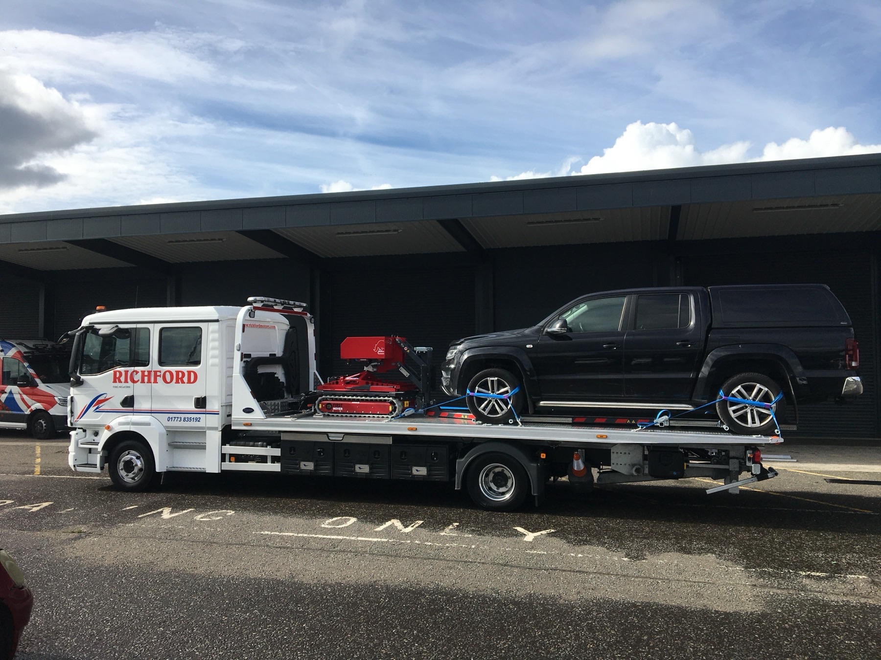 FMR recovery — Red FM on Richford Flatbed